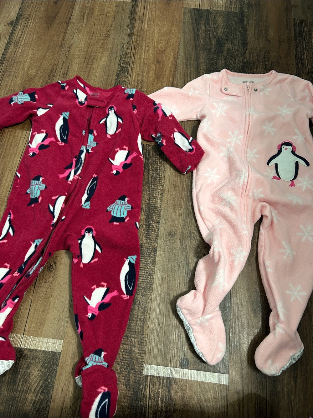 Carter's Pink & Red Penguin One-Piece Footed Pajamas Set